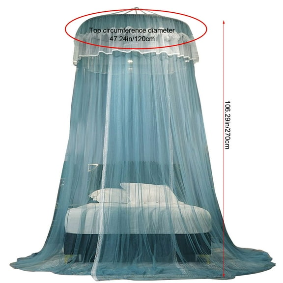 RXIRUCGD Mosquito Net, Bed Canopy For Girls Canopy Bed Curtains Round Lace Dome Elegant Lace Princess Canopies Bed Netting Bedroom Indoor Outdoor Decor For Girls Boys Adults,Blue