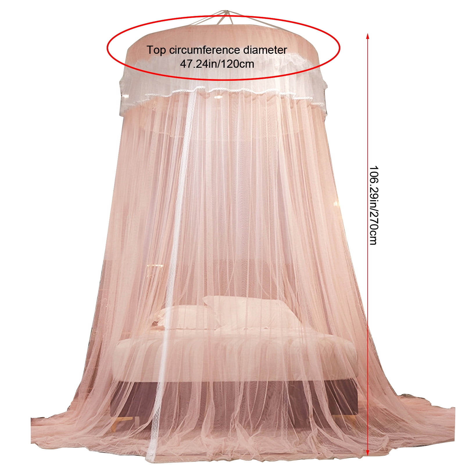 RXIRUCGD Mosquito Net, Bed Canopy For Girls Canopy Bed Curtains Round Lace Dome Elegant Lace Princess Canopies Bed Netting Bedroom Indoor Outdoor Decor For Girls Boys Adults,Pink
