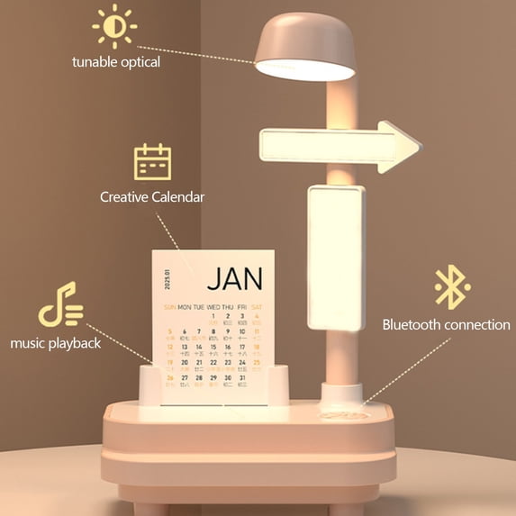 RXIRUCGD Multifunctional Bluetooth Speaker Night Light with Adjustable Brightness, LED Desk Lamp with Digital Calendar for Bedroom, Office and Dormitory Decor