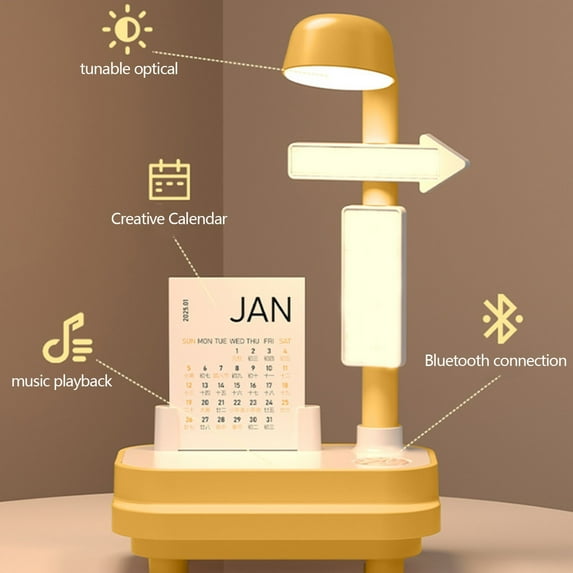 RXIRUCGD Multifunctional Bluetooth Speaker Night Light with Adjustable Brightness, LED Desk Lamp with Digital Calendar for Bedroom, Office and Dormitory Decor
