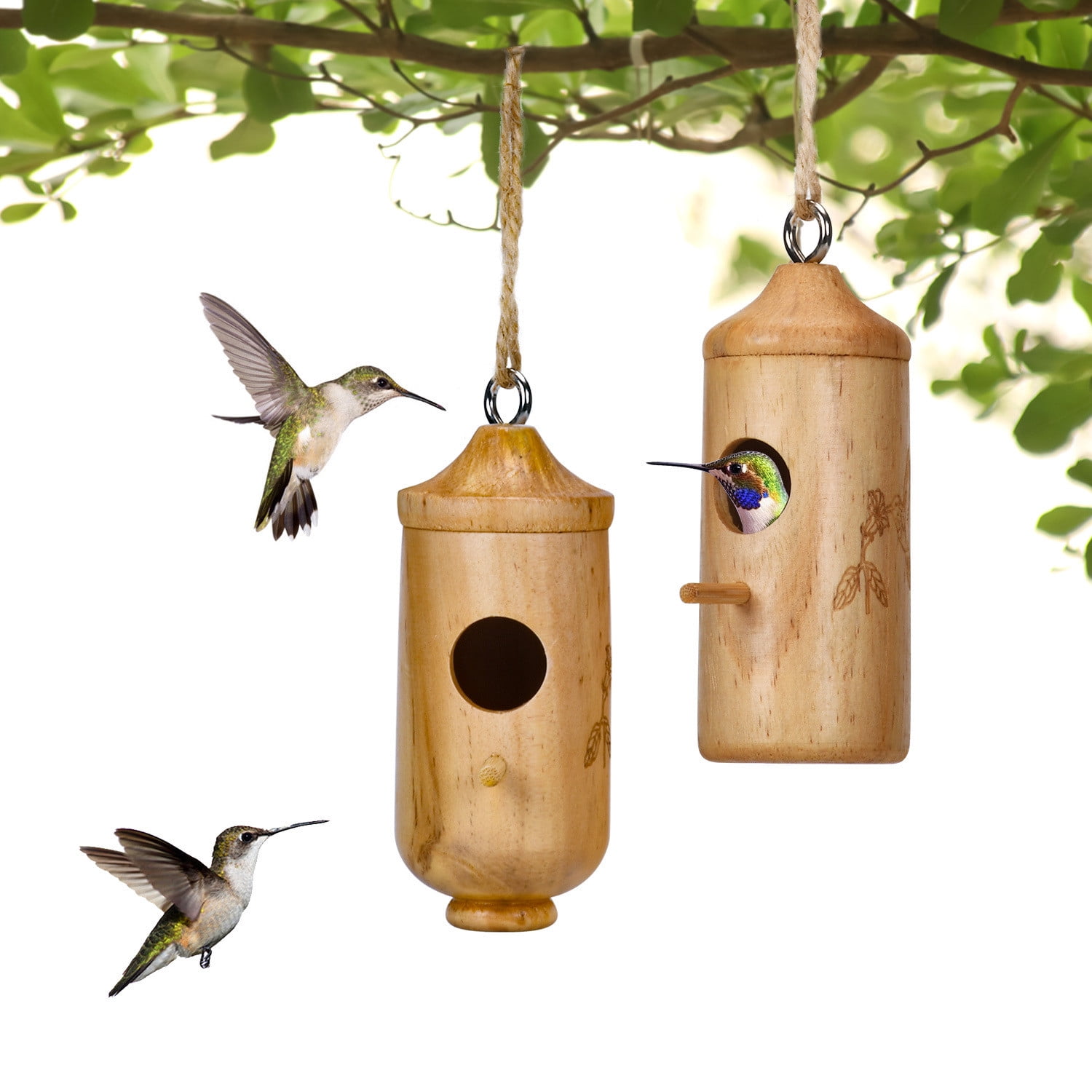 RXIRUCGD Natural Wooden Hummingbird Habitat - Eco-Friendly Hanging ...