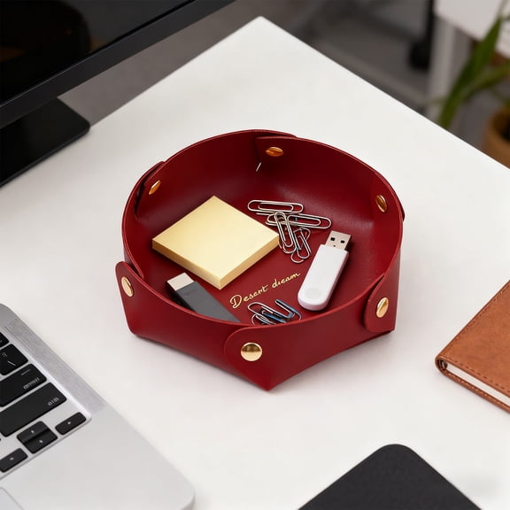 RXIRUCGD PU Leather Foldable Storage Tray - Multipurpose Organizer Box for Desk Vanity and Entryway with Elegant Gold Accents