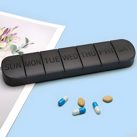 RXIRUCGD Pill Organizer Pill Box, Portable Weekly 7 Compartments Single Box Long Strip Divided Storage Box Seven Days Independent Lid Box