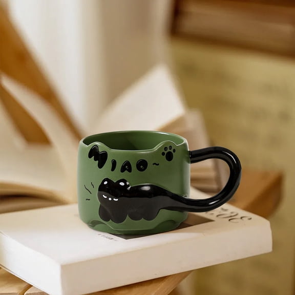 RXIRUCGD Playful Cat-Themed Stacking Mug - Ceramic Coffee Cups with Adorable Feline Designs for Home Office Use and Gift Giving