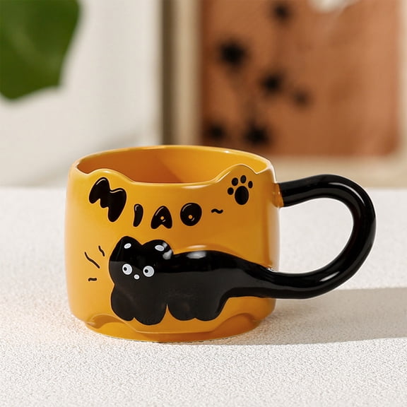 RXIRUCGD Playful Cat-Themed Stacking Mug - Ceramic Coffee Cups with Adorable Feline Designs for Home Office Use and Gift Giving