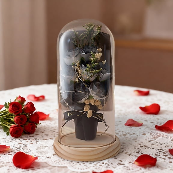 RXIRUCGD Preserved Rose Bouquet with String Lights Artificial Floral Display for Home Decor Romantic Gift Set for Holiday Celebration Bookshelf Decoration and Desktop Ornament