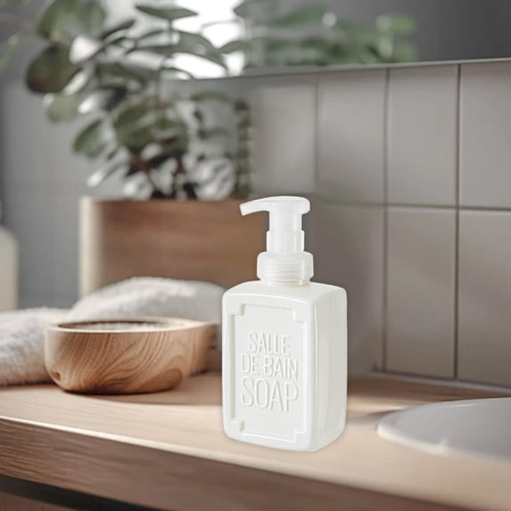 RXIRUCGD Refillable Soap Dispenser Bottle for Liquid Soap Lotion Shampoo Modern Design Pump Dispenser for Bathroom Kitchen Office Countertop Decorative Container 400ml Capacity