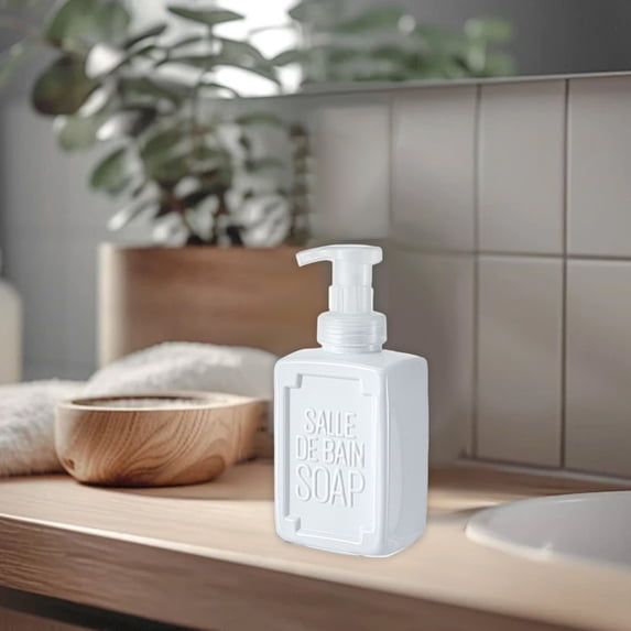 RXIRUCGD Refillable Soap Dispenser Bottle for Liquid Soap Lotion Shampoo Modern Design Pump Dispenser for Bathroom Kitchen Office Countertop Decorative Container 400ml Capacity