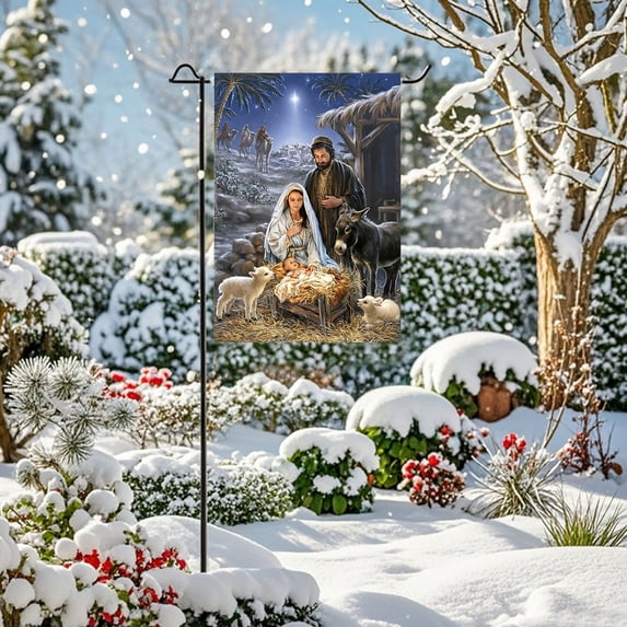 RXIRUCGD Religious Christmas Garden Flag for Holiday Season, Polyester Courtyard Decoration with Classic Design, Reversible Outdoor Flag for Porch Fence and Patio Decor