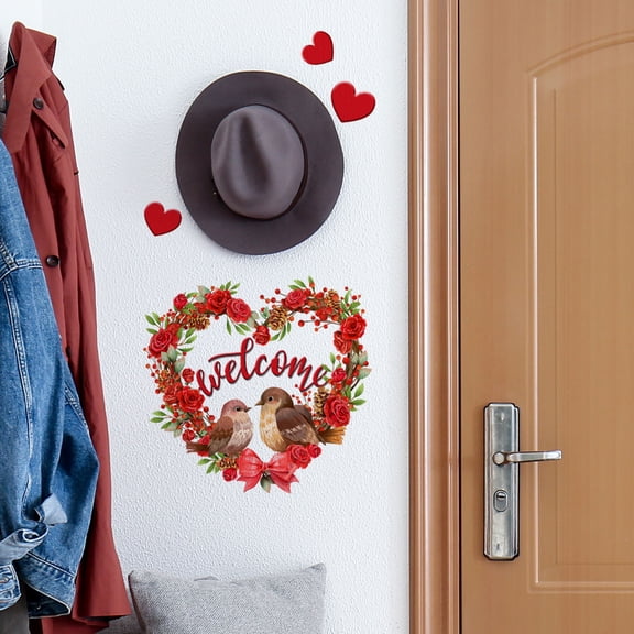 RXIRUCGD Rose Heart Wreath Door Sticker - Valentine's Day Themed Wall Decoration with Birds Design for Living Room Bedroom Background