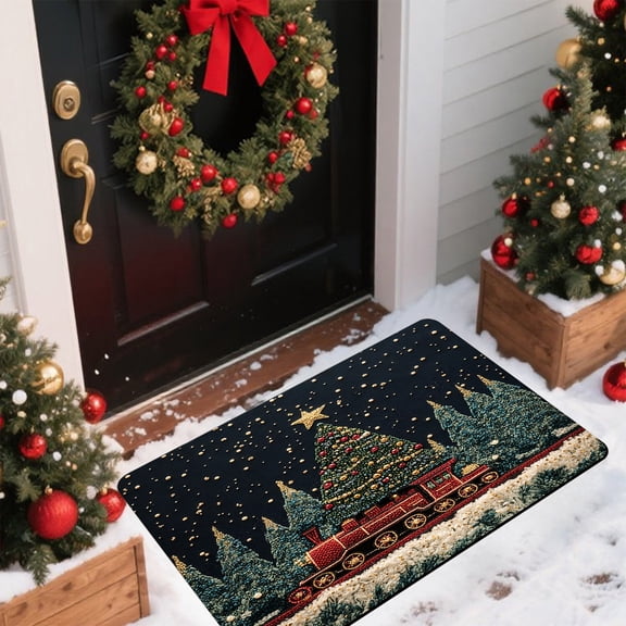 RXIRUCGD Santa Claus Themed Diatomaceous Earth Bath Mat with Non-Slip Base, Absorbent Entrance Doormat for Holiday Home Decor Christmas Decorations