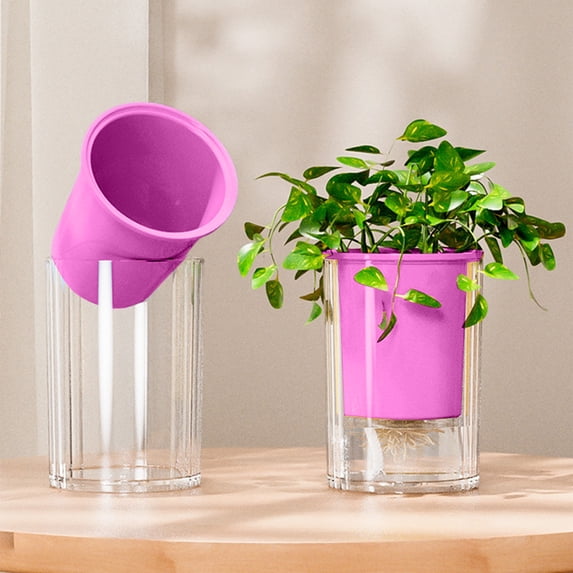 RXIRUCGD Self-Watering Plastic Planter with Automatic Suction System - Hydroponic Vase for Succulents and Green Plants on Desktop Decor