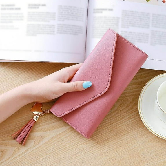 RXIRUCGD Slim Wallet Women PU Leather RFID Blocking Credit Card Holder Bifold Thin Wallet with Tassels Casual Fashion Change Wallet Best Birthday Mothers Day Gifts