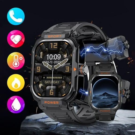 RXIRUCGD Smart Watch, Smart Sports Watch Watch Headphones 2 In 1 Smart Watch Bluetooth Call Music Control NFC Multi Sport Mode 2.01 HD Large Screen Support Wireless Call,Black