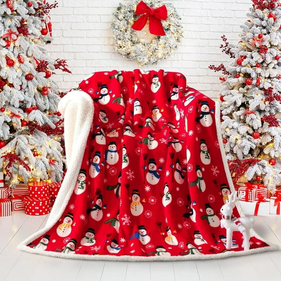 RXIRUCGD Soft Flannel Christmas Throw Blanket with Festive Snowman Design for Cozy Winter Evenings, Machine Washable Polyester Fabric for Home Comfort