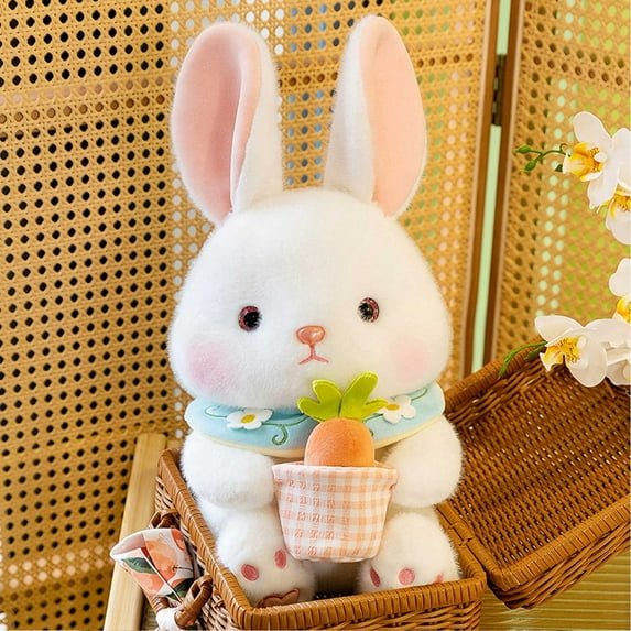 RXIRUCGD Soft Toy - Cute Sitting Rabbit Holding Carrot , Easter Bunny Stuffed Bunny Animal Ornament Soft Lovely Realistic Long-Eared Plush Doll for Easter Decorations, Birthday Gift for Kids Women