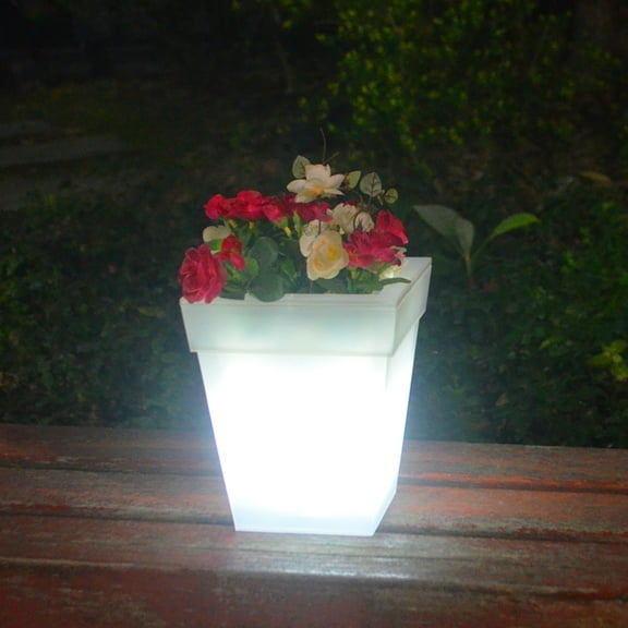 RXIRUCGD Square LED Flower Pot Light, Modern Decorative Lamp Planter Pot , Outdoor Indoor Light Up Plant Pot for House Balcony Porch Garden Yard Party