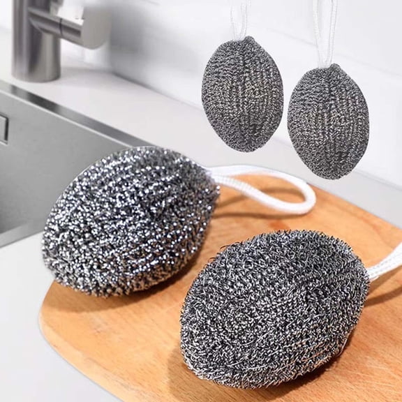 RXIRUCGD Stainless Steel Scouring Pad with Lanyard Attachment, Heavy Duty Cleaning Ball for Pots Pans and Grill Surfaces, Rustproof Kitchen Cleaning Tool