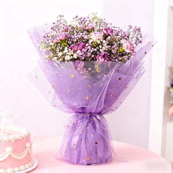 RXIRUCGD Star Moon Pattern Mesh Fabric Roll for Gift Wrapping Holiday Party Decoration Scene Arrangement Colorful Net Material Reusable Packaging Supply