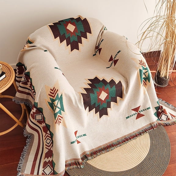RXIRUCGD Super Soft Sofa Towel Boho Style Blanket Tablecloth Breathable Recliner Sofa Cover Sofa Cover Light Geometric Pattern
