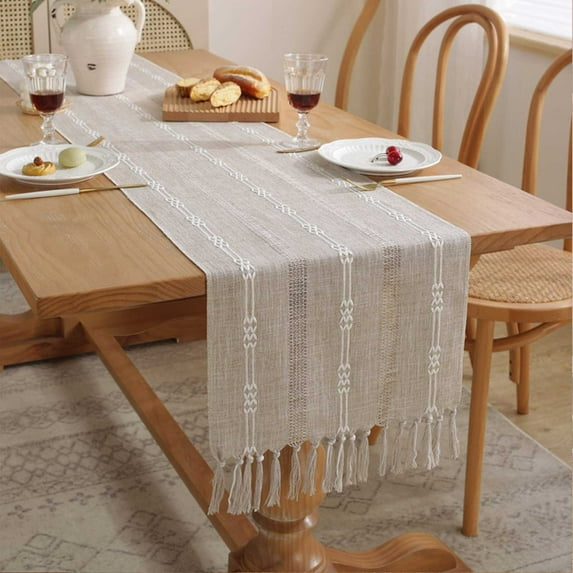 RXIRUCGD Table Runner, Boho Table Runner Rustic Linen Macrame Table Runner With Tassels Woven Table Runner For Bohemian Home Dining Bedroom Table Decoration,Khaki