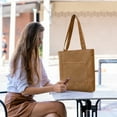 thumbnail image 1 of RXIRUCGD Tote Bag, Fashionable Large Capacity Shopping Bag Casual Tote Bag Canvas Handbag And Retro Corduroy Student Shoulder Bag For Women,Brown, 1 of 4