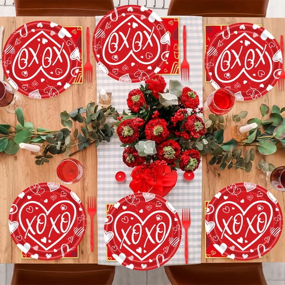 RXIRUCGD Valentine's Day Themed Disposable Party Plates Set of 20 Paper Dinnerware for Festive Celebrations Romantic Dinner and Special Occasion Table Decorations