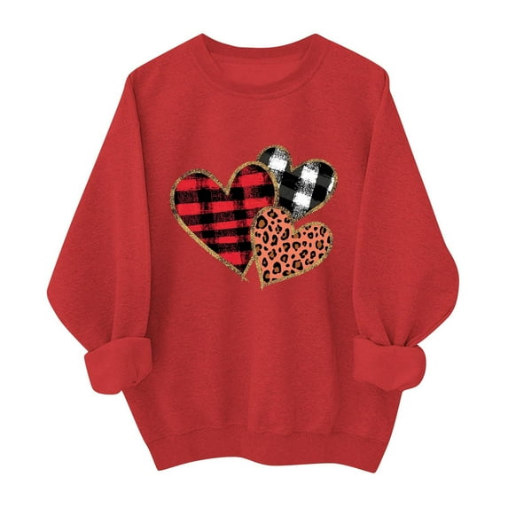 RXIRUCGD Valentine's Day Women's Printed Round Neck Long Sleeve Sweatshirt Soft Polyester Pullover Top for Casual Wear Winter Fashion Apparel with Stylish Holiday Design