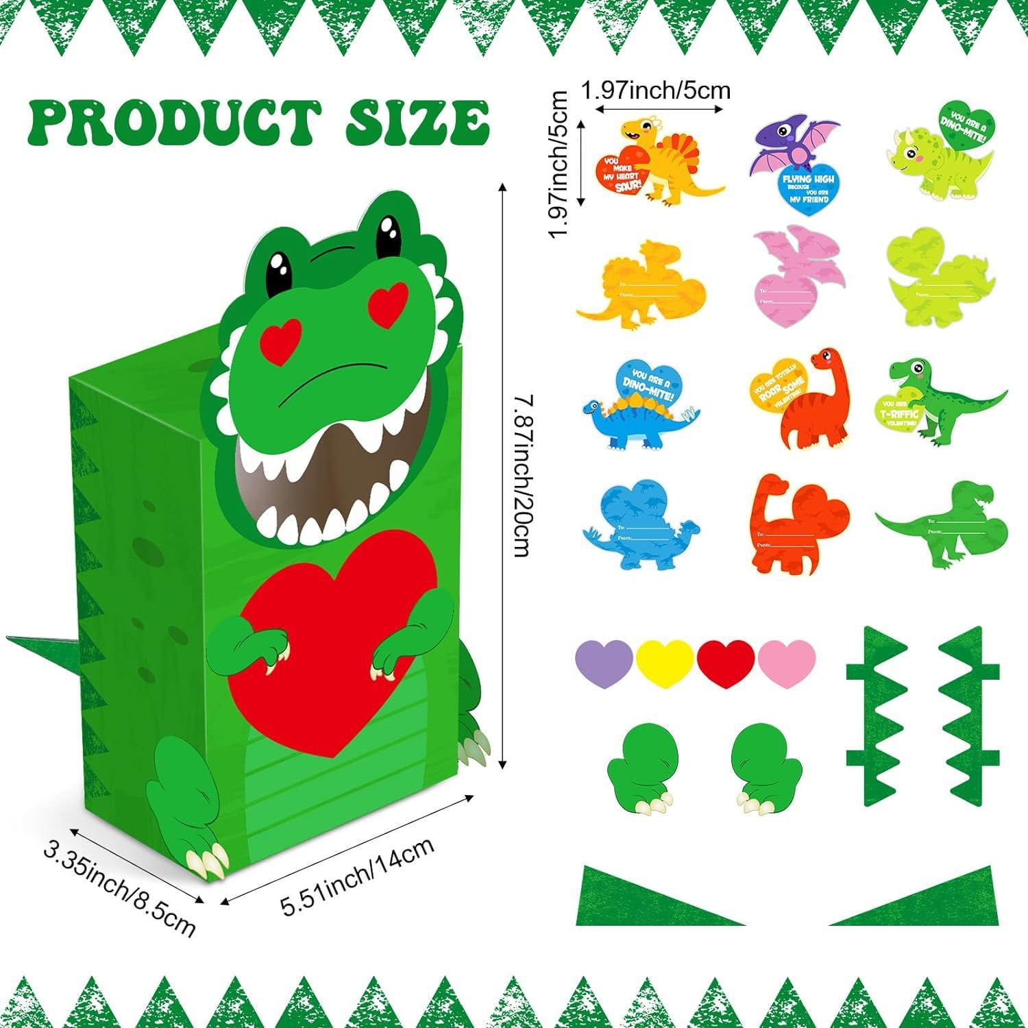 RXIRUCGD Valentines Day Gifts Card Set with Boxes for Kids Dinosaur ...