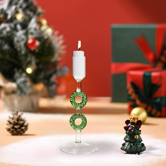 RXIRUCGD Vintage Style Christmas Tree Glass Candle Stand with Wreath Base Home Decoration Ornament for Holiday Table Setting Festive Atmosphere Creator