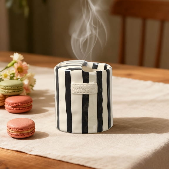 RXIRUCGD Vintage Style Underglaze Striped Ceramic Coffee Mug with 300ml Capacity, Elegant Tea Cup for Home and Office Use, Durable and Chip-Resistant Tableware