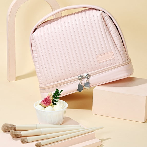 RXIRUCGD Waterproof Makeup Organizer Bag - Travel Cosmetic Case With Wet Dry Separation - PU Leather Toiletry Bag For Cosmetics Skincare Products Storage