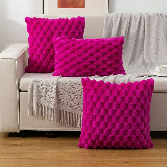 RXIRUCGD Weaving Snowflake Velvet Solid Color Pillow Office Sofa Lumbar Support Pillow Bedside Support Pillowcase Cushion,Hot Pink