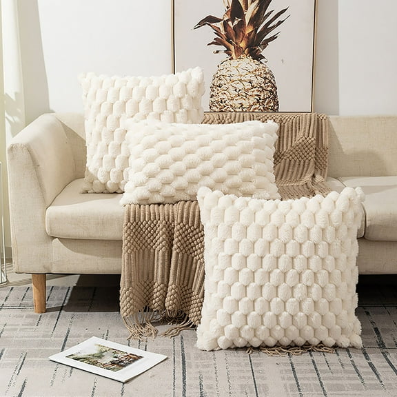 RXIRUCGD Weaving Snowflake Velvet Solid Color Pillow Office Sofa Lumbar Support Pillow Bedside Support Pillowcase Cushion,White