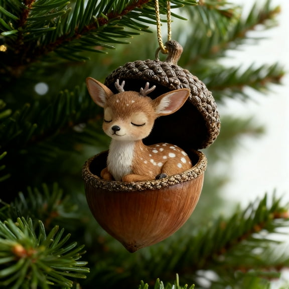 RXIRUCGD Whimsical Forest Animal Acorn Christmas Tree Pendants, Nature-Inspired Holiday Christmas Decorations for Tree, Wreath and Table Centerpiece