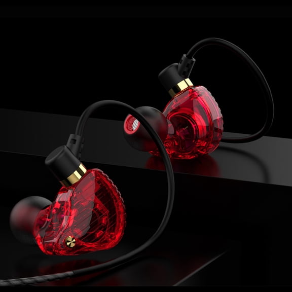 RXIRUCGD Wired Earbuds, Transparent Outer Surface Without Delay LED In Ear Gaming Sports Music Wired Microphone Clear Call Earphones,Red