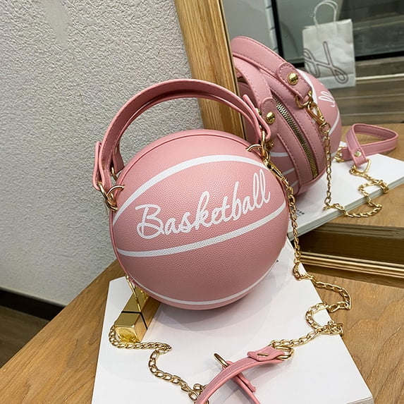 RXIRUCGD Women's Basketball Shoulder Bag Messenger Bag Handbag Round Bag PU Chain Bag, Zipper Closure, Birthday Mothers Day Gifts