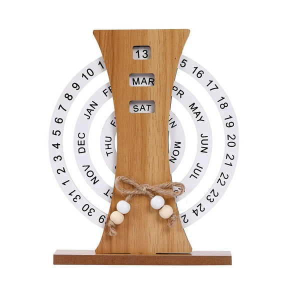RXIRUCGD Wooden Perpetual Calendar with Rotating Mechanism, Solid Wood Desktop Calendar for Office and Home Decor, Multifunctional Date Month Week Display Desk Organizer