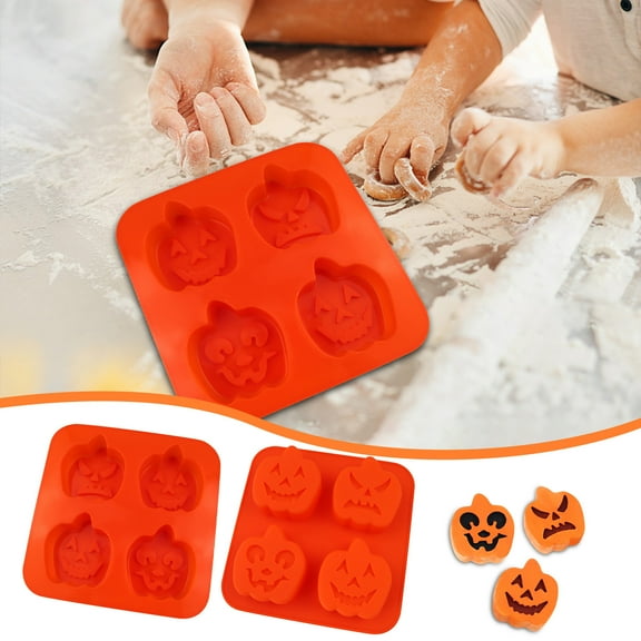 RXMEKW 4-Cavity Halloween Pumpkin Cake Mold Non-Stick Bakeware Party Spooky Cupcake Pan Oven Safe Festive Baking Tool