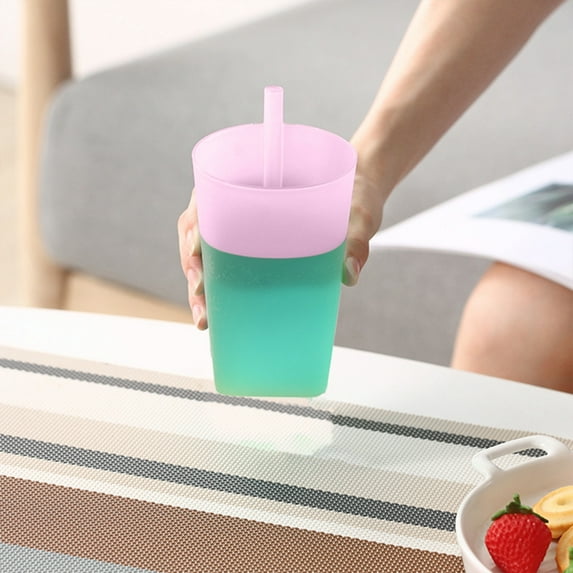 RXMEKW Plastic Cups with Lids Fresh Candy Color Plastic Self-Contained Straw Cup without Lid Integrated Cup Juice Cup Drinking Cup