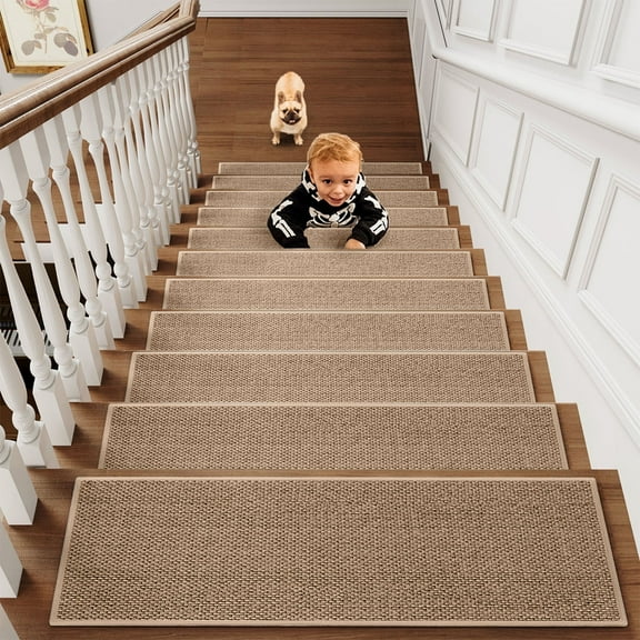 RXMEKW Stair Treads for Wooden Steps 4-Pack Linen Stair Mat 8X30 In Self-Adhesive Rubber Back Anti-Slip
