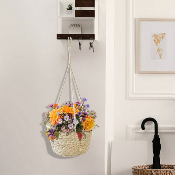 RXMEKW Storage Baskets for Shelves Straw Basket Flower Pot Rope Woven Flower Basket Hanging Basin (Note: Opp Bag Packaging)