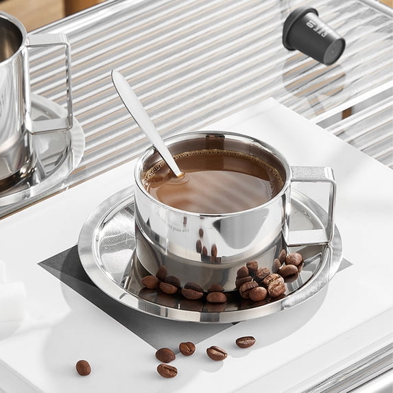 RXMEKW Tea Gift Sets 304 European Style Stainless Steel Coffee Cup Set Office Double-Layer Insulation Water Cup Reception Business Gift Tea Cup