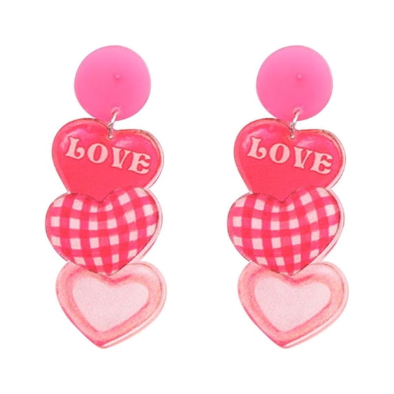 RXMEKW Valentine's Day Earrings,Women's Acrylic Studs Romantic Heart Dangle Jewelry Gift for Her Date Night