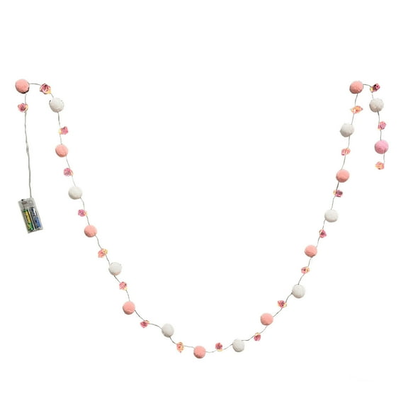 RXMEKW Valentines Day Gifts,Romantic Decorative Garland Featuring Faux Diamond Accents and Plush Pom Poms on Warm White String Lights for Bedroom Or Party Ambiance