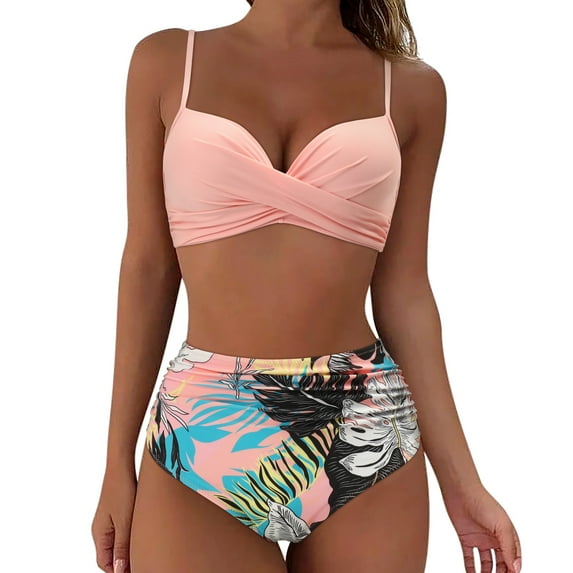 RXRXCOCO High Waist Bikini Set Sexy Criss Cross Push Up Two Pieces Women Swimsuit