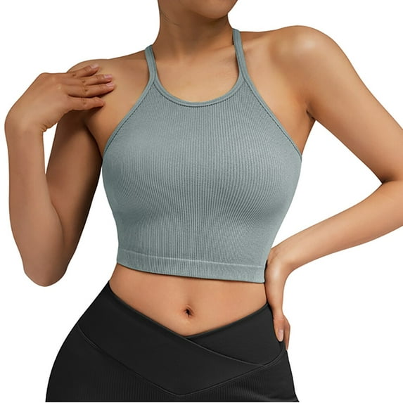 RXRXCOCO Ribbed Sports Bras Workout Padded Sports Bra Spaghetti Strap Womens Yoga Bra