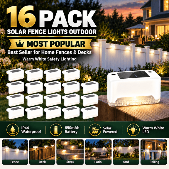 RXTIUX 16-piece outdoor step lights, waterproof rating IP44, battery capacity 650mAh, white.