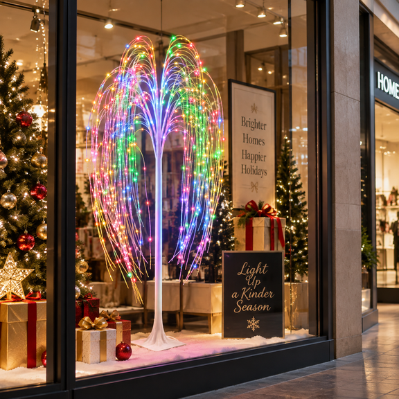 RXTIUX6FT Color Changing88 LED Weeping Willow Light Tree, Multi-Color Fairy Lights, White Base, Indoor Outdoor Holiday Yard Decor
