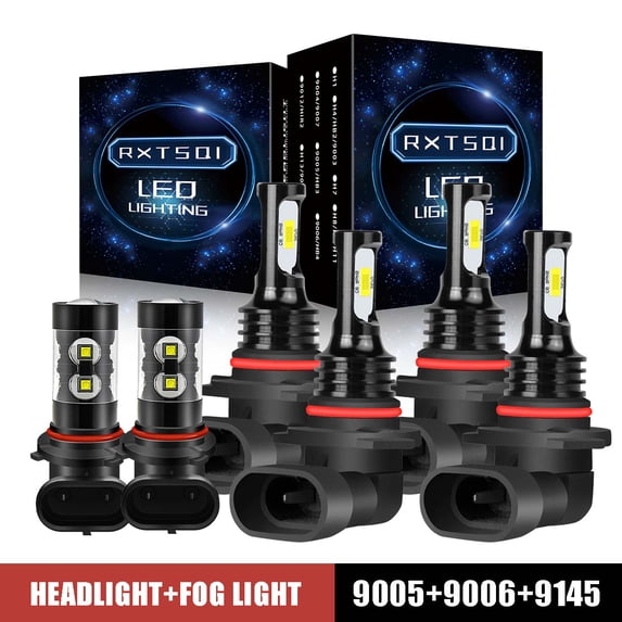 RXTSQI 9005 9006 9145 LED Headlight Fog Light Bulbs Combo For GMC Sierra 3500 2003-2006 White